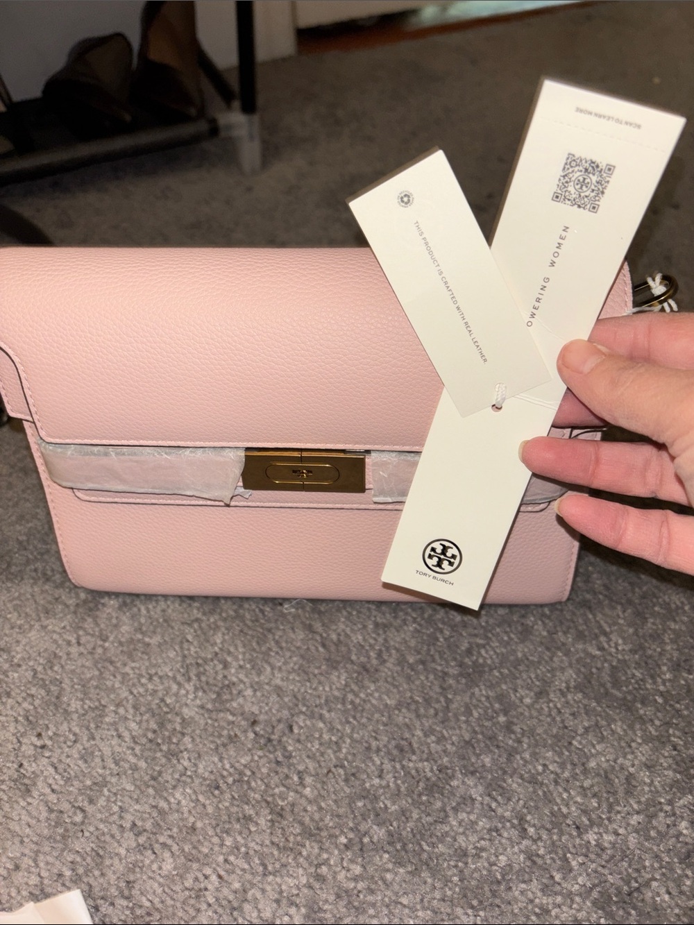 Tory Burch Blush Pink Pebbled Leather Convertible Crossbody